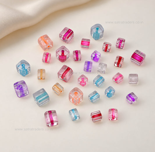 Assorted Transparent Glass Cube Beads | GB105