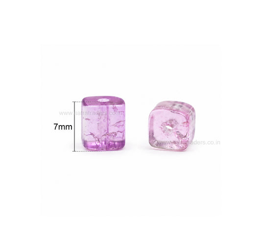 Assorted Crackle Glass Cube Beads | Size : 7mm | GB104