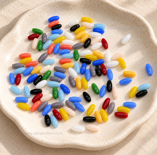 Assorted Oval Rice Glass Beads | Size : 10mm*4mm | GB101