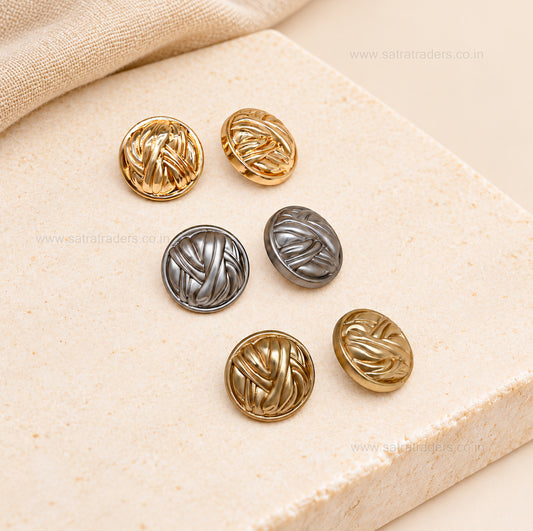 Woven Knot Metal Shank Buttons with Loop | Size : 15mm | Qty : 6pcs