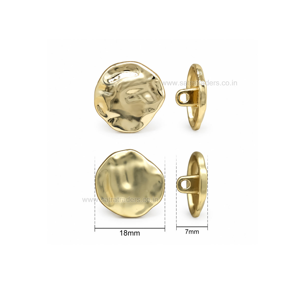 Molten Metal Shank Buttons with Loop | Size : 15mm | Qty : 6pcs