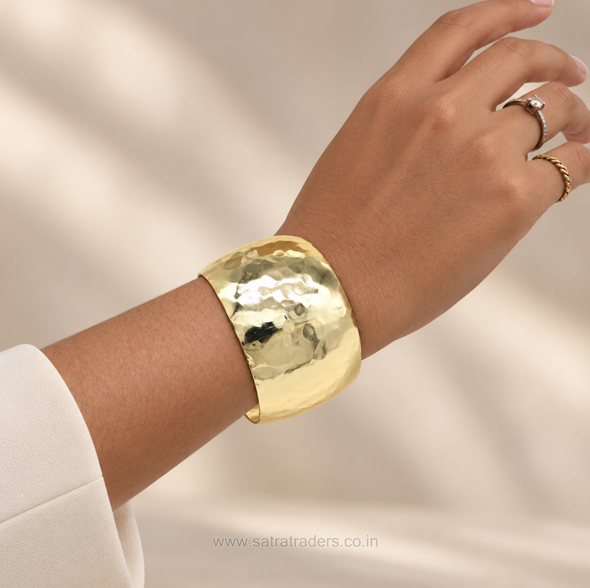 Wide Domed Hammered Brass Kada | 1pc | K131