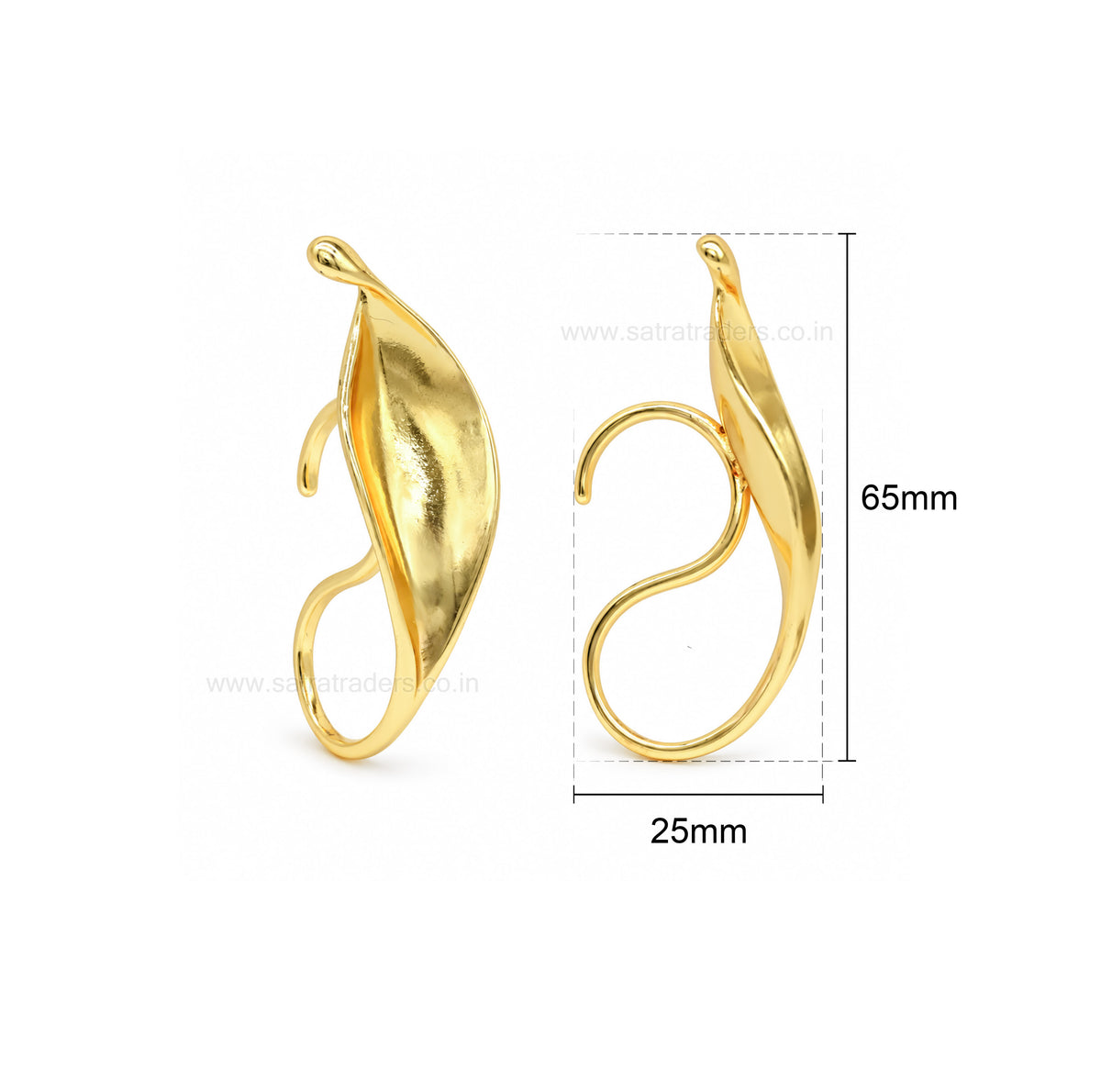 Brass Sculptural Leaf Two-Finger Ring | Size : 65m | Qty : 1pc | BC1019