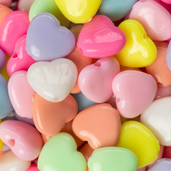 Assorted Heart Pastel Plastic Beads | Size : 9mm, 12mm | PB146