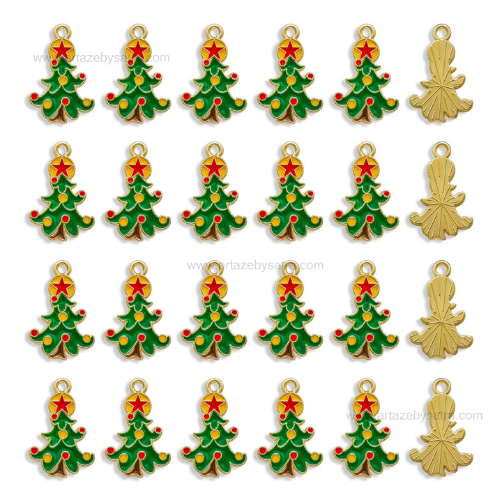 Christmas Tree Enamel Charms | Size : 21mm | Qty : 10pcs