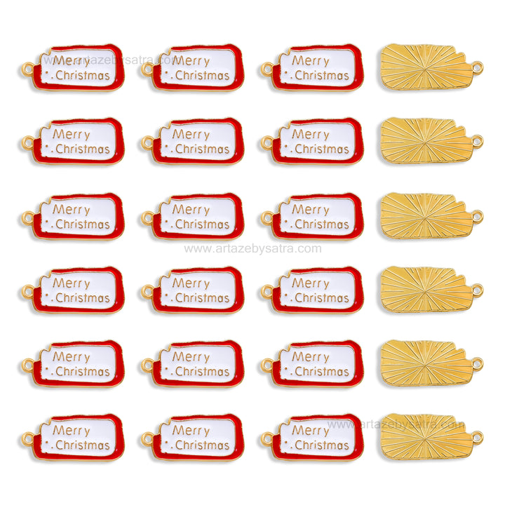 Merry Christmas Enamel Charms | Size : 13mm | Qty : 10pcs