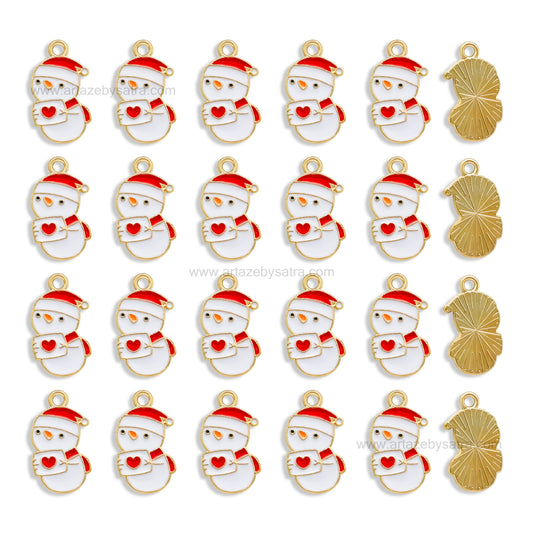Snowman with Heart Enamel Charms | Size : 20mm | Qty : 10pcs