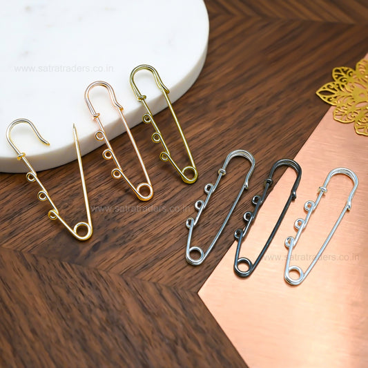 Safety Brooches Pins with 3 Loops | Size : 60mm | Qty : 6pcs | BP17