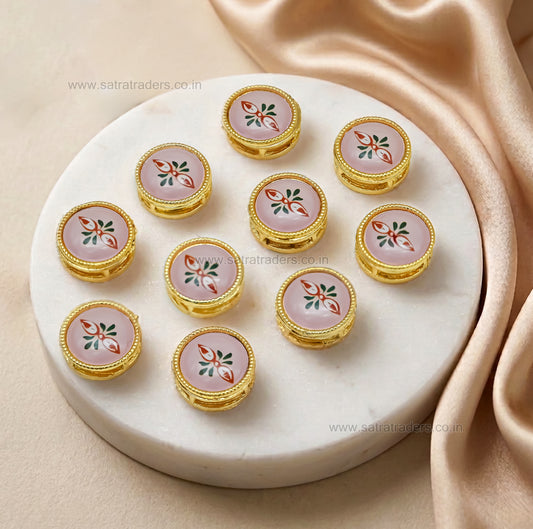 Round Floral Meenakari Beads | Size : 12mm | Qty : 12pcs | MKB116