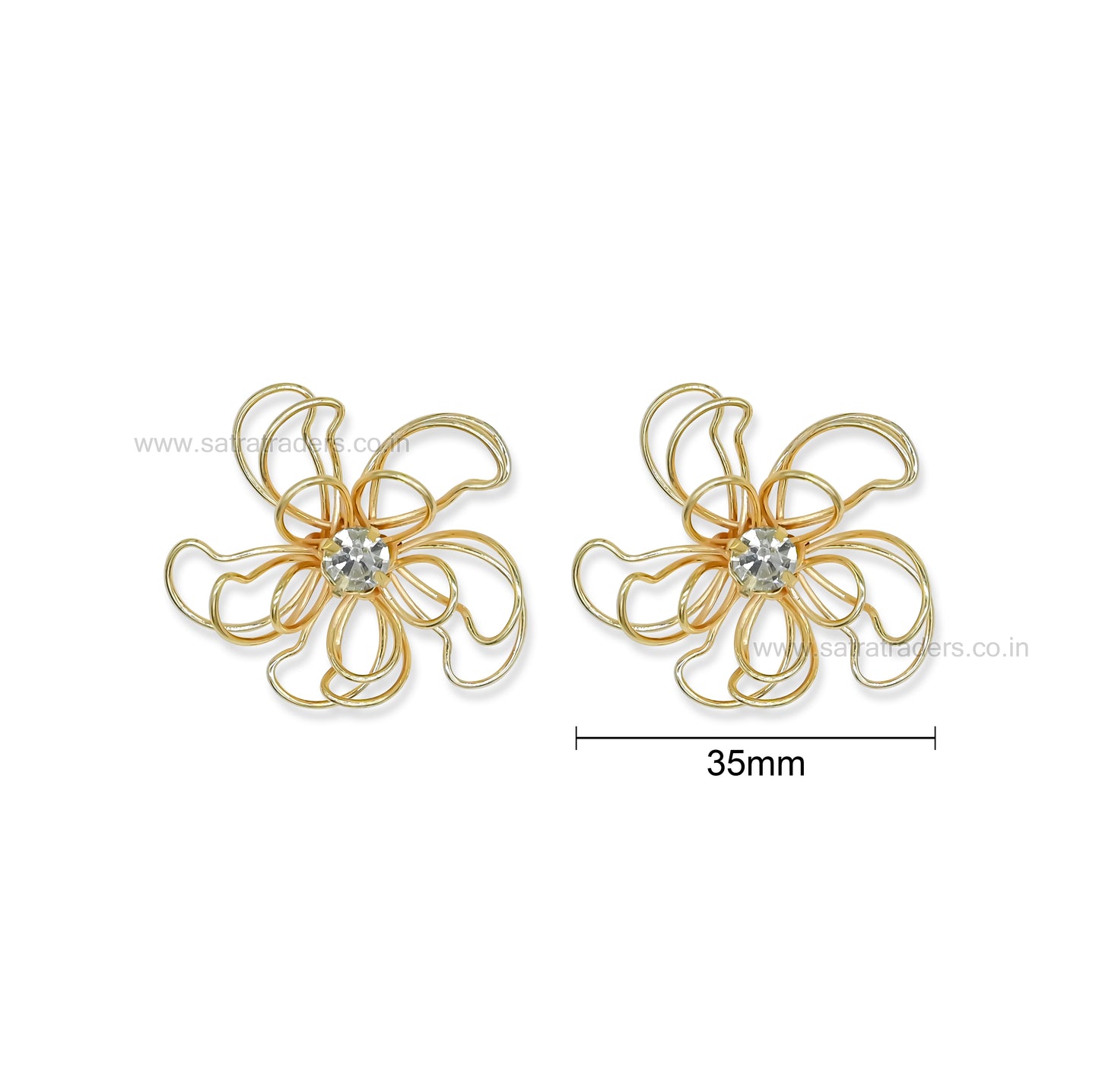 Golden Wire Flower with Stone | Size : 35mm | Qty : 10pcs | MA499