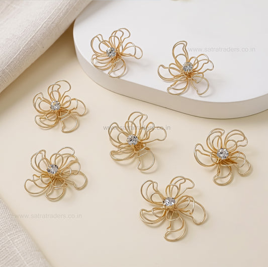 Golden Wire Flower with Stone | Size : 35mm | Qty : 10pcs | MA499