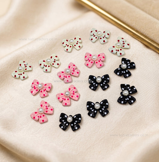 Metal Polka Dot Ribbon Bow Charm | Size : 22mm | Qty : 6pcs | CHE168