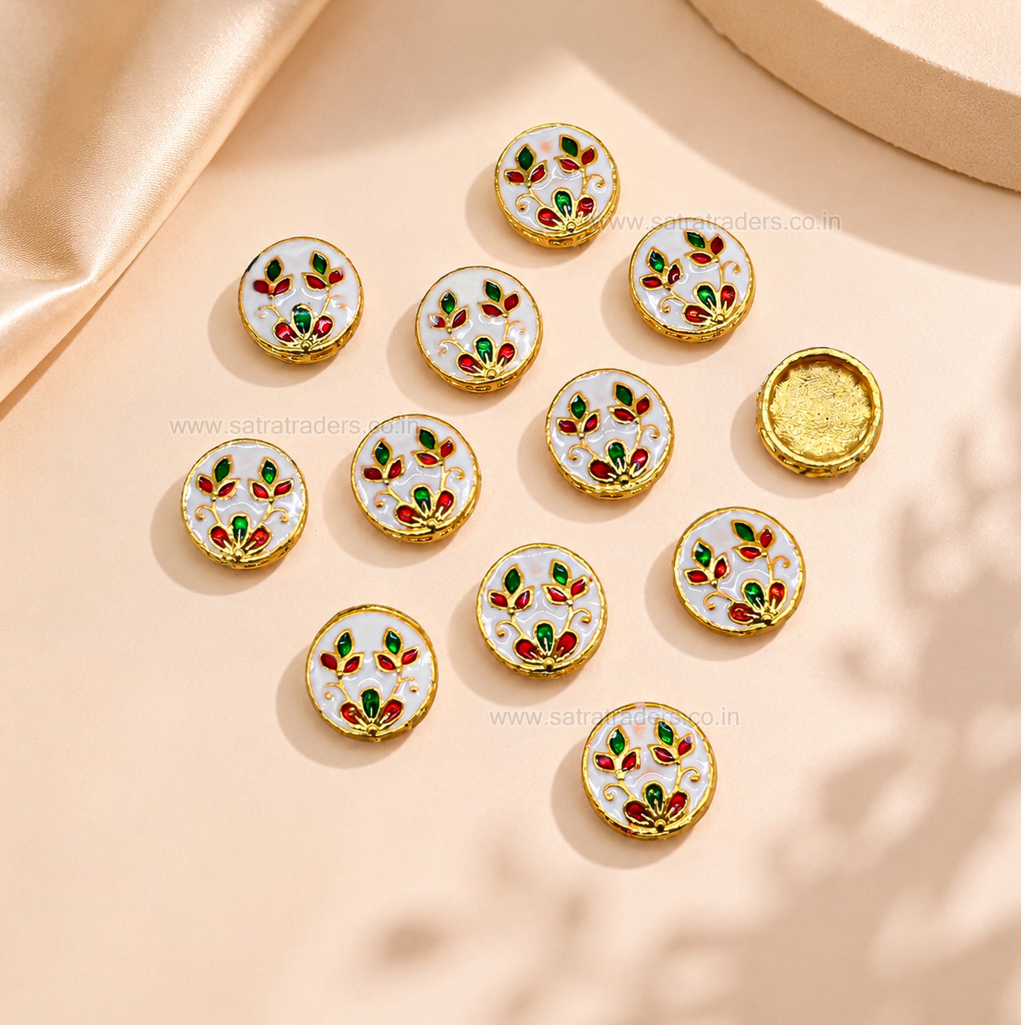 Meenakari Floral Round Spacer Bead | Size : 15mm | Qty : 12pcs | MKB125