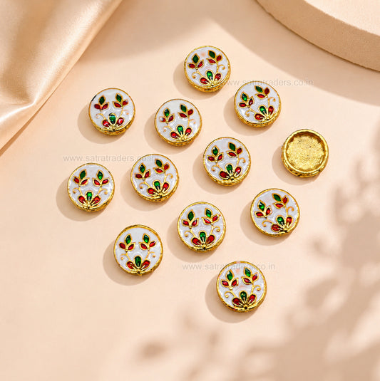 Meenakari Floral Round Spacer Bead | Size : 15mm | Qty : 12pcs | MKB125