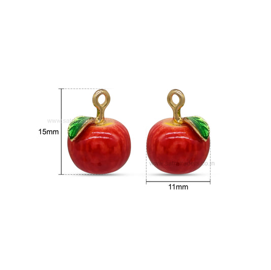 Red Apple Fruit Charm Pendant | Size : 15mm | Qty : 1pc | CHE191