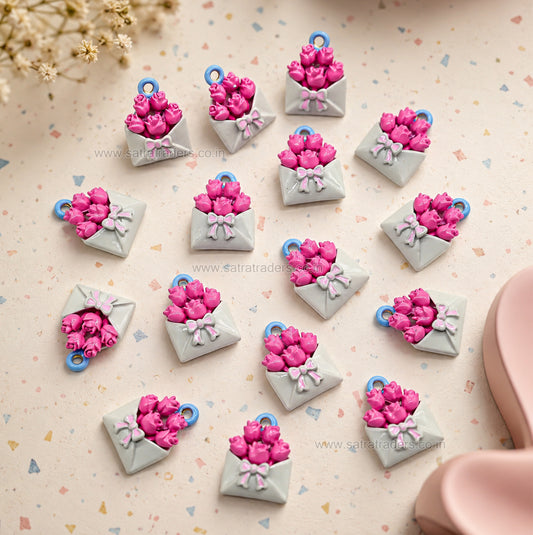 Rose Flower Envelope Charm Pendant | Size : 16mm | Qty : 1pc | CHE184