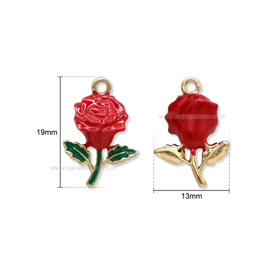 Red Rose Flower Charm Pendant | Size : 19mm | Qty : 1pc | CHE180
