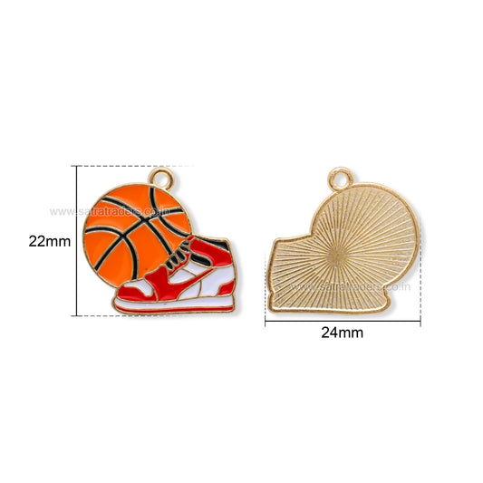 Basketball and Sneaker Enamel Charm Pendant | Size : 22mm | Qty : 10pcs | CHE199
