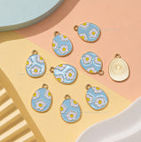 Light Blue Enamel Easter Egg Charm with White Daisies | Size : 20mm | Qty : 10pcs | CHE209