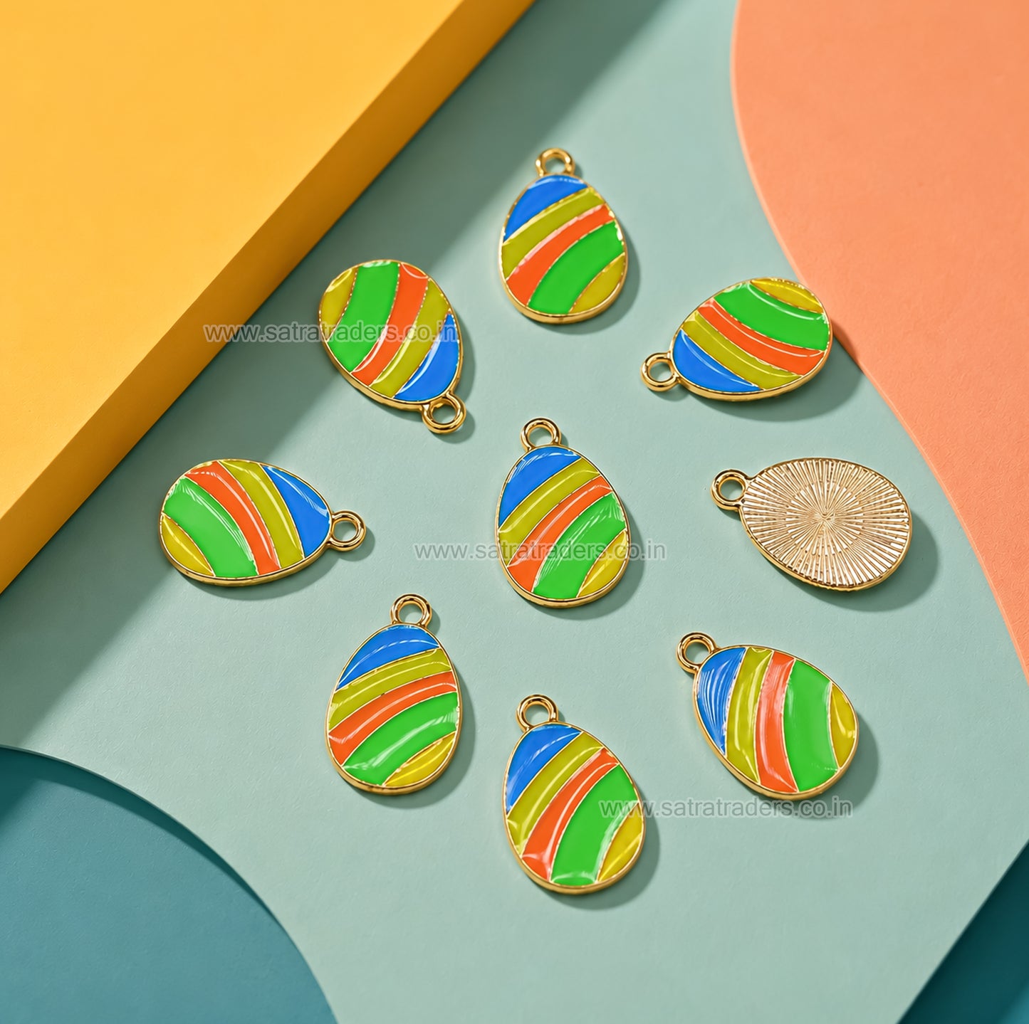Multi-Color Striped Enamel Easter Egg Charm | Size : 22mm | Qty : 10pcs | CHE210