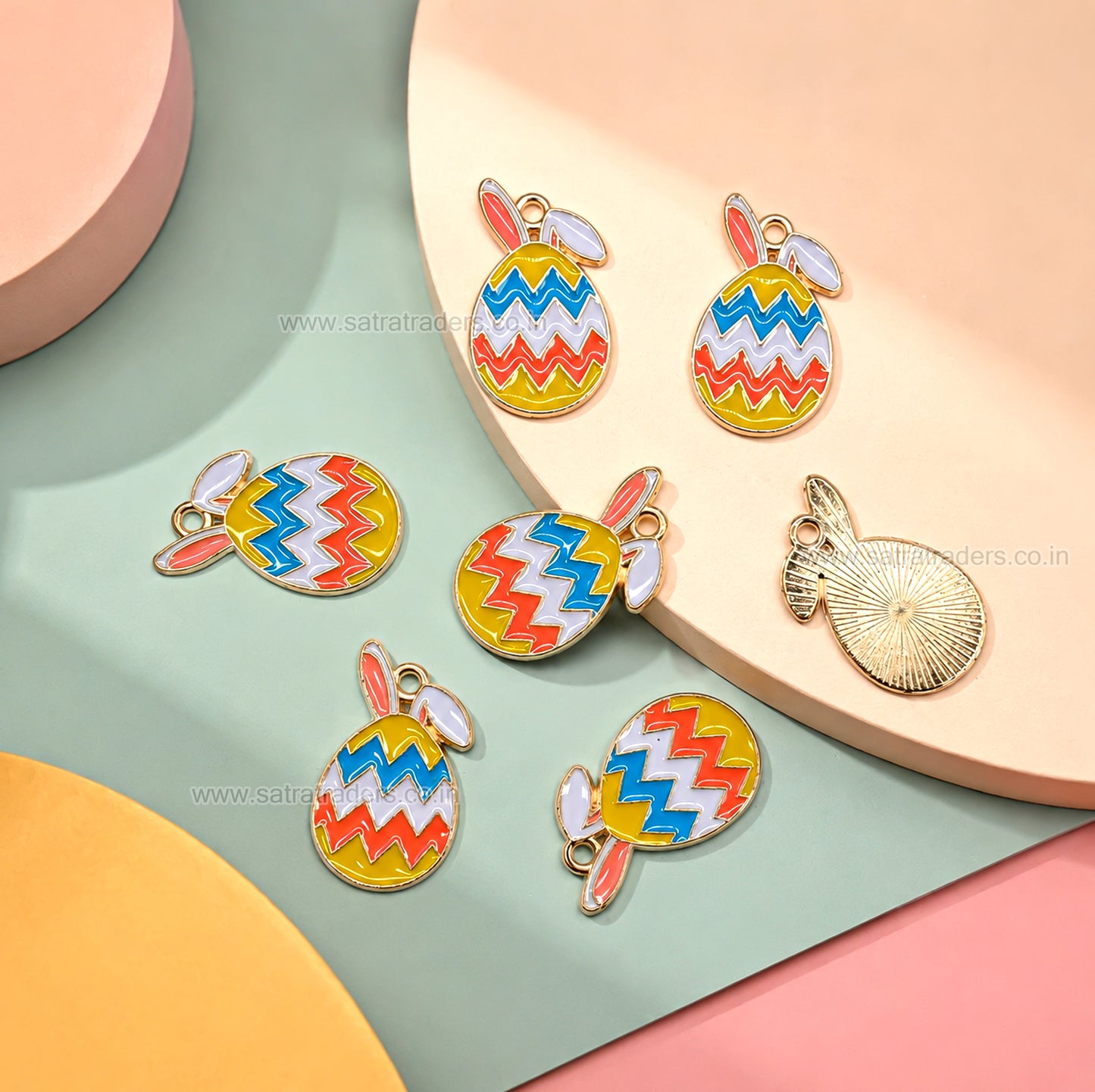 Colorful Enamel Easter Egg Bunny Ears Charm | Size : 24mm | Qty : 10pcs | CHE216