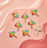 Rainbow Umbrella Enamel Charm | Size : 21mm | Qty : 10pcs | CHE221