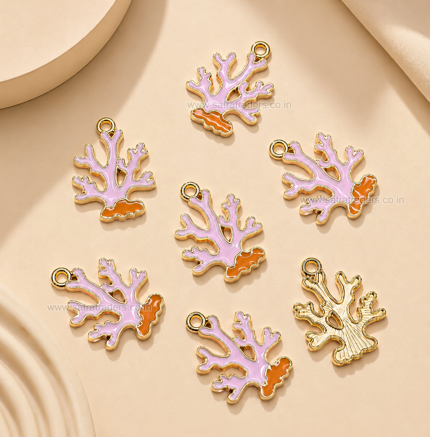 Pink Enamel Coral Reef Charm | Size : 22mm | Qty : 10pcs | CHE222