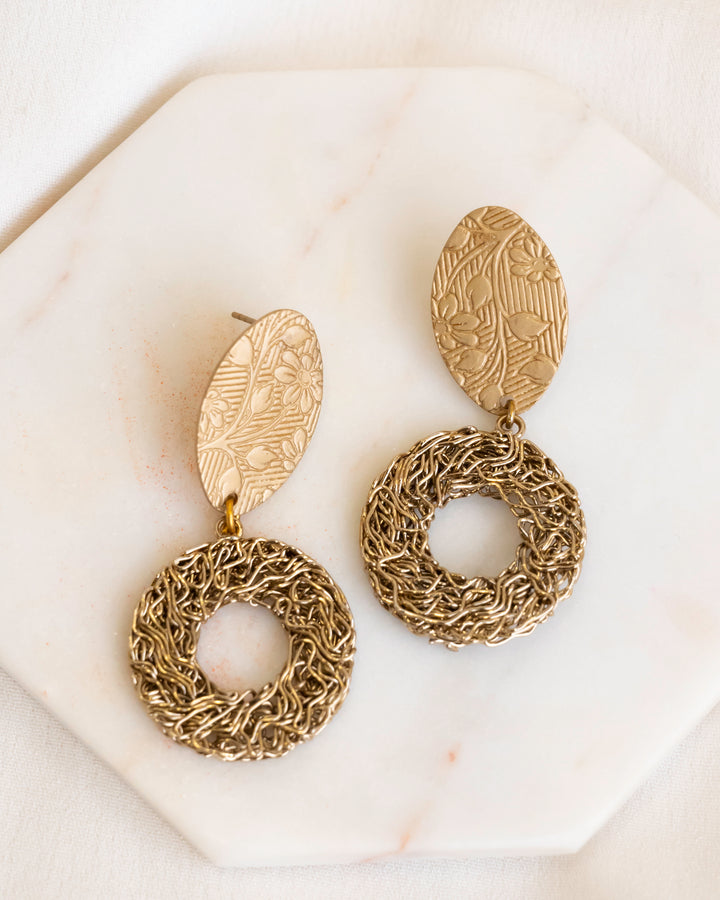 Floral Oval Matt Base Earring Stud | Size : 24mm | 6pcs | EF36