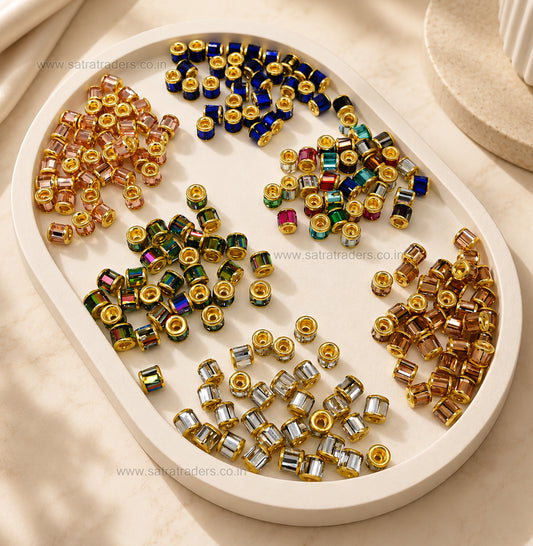 Gold-Capped Crystal Barrel Spacer Beads | Size : 5mm | Qty : 25pcs | GB83