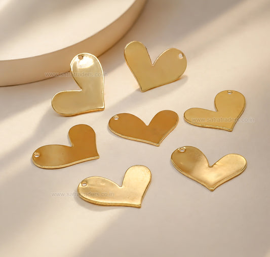18K Gold Plated Brass Heart Charms | Size : 25mm | Qty : 2pcs | BC16