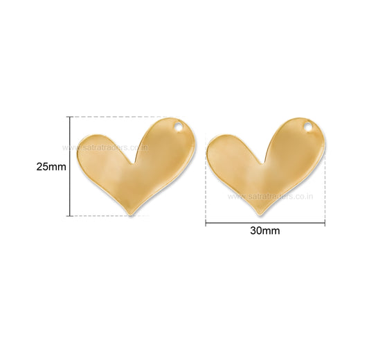 18K Gold Plated Brass Heart Charms | Size : 25mm | Qty : 2pcs | BC16