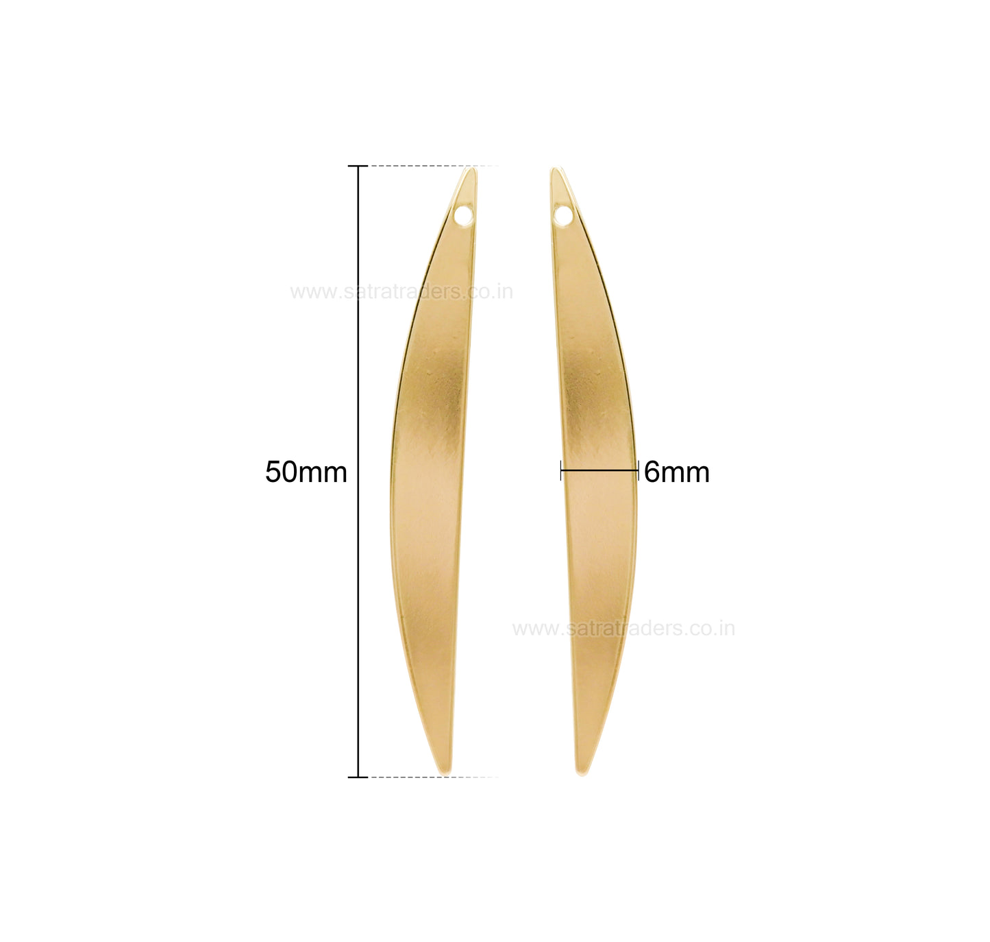 18k Gold Plated Curved Metal Charm | Size : 50mm | Qty : 2pcs | BC21
