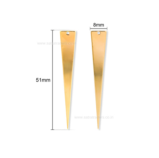 18k Gold Plated Brass Long Triangle Charm | Size : 51mm | Qty : 2pcs | BC19