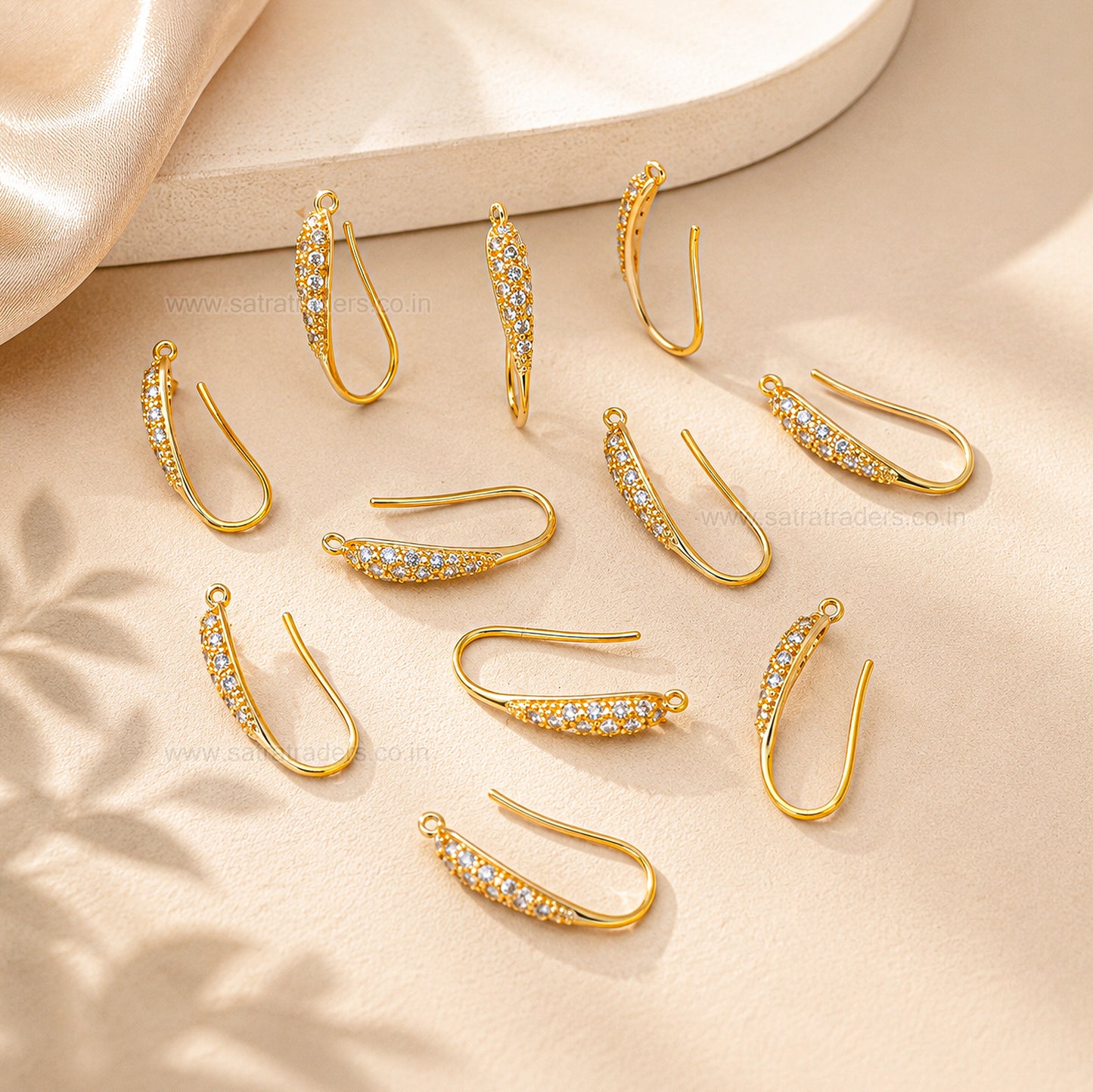 18k Gold Plated Brass Pave Diamond Earring Hooks | Size : 20mm | Qty : 2pcs |
