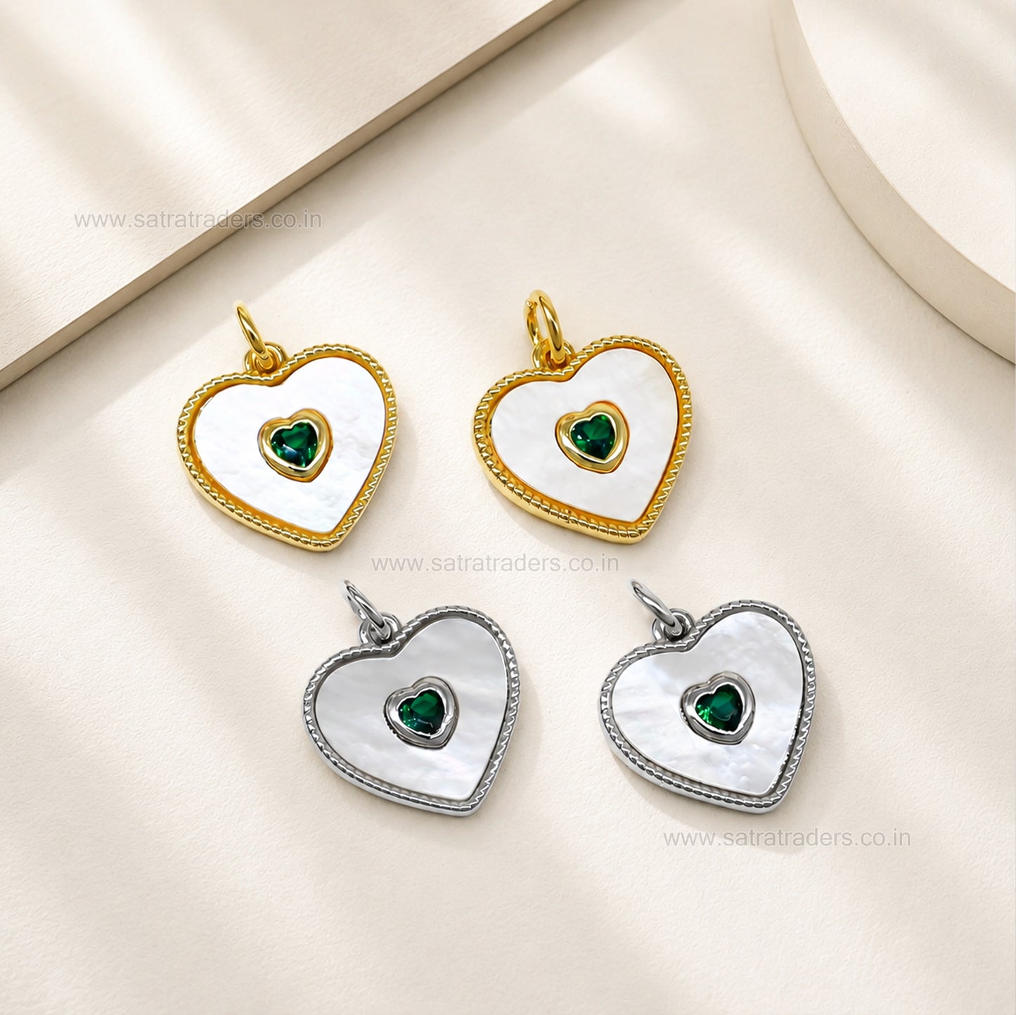 Emerald Heart MOP Anti-Tarnish Charm | Size : 18mm | Qty : 1pc