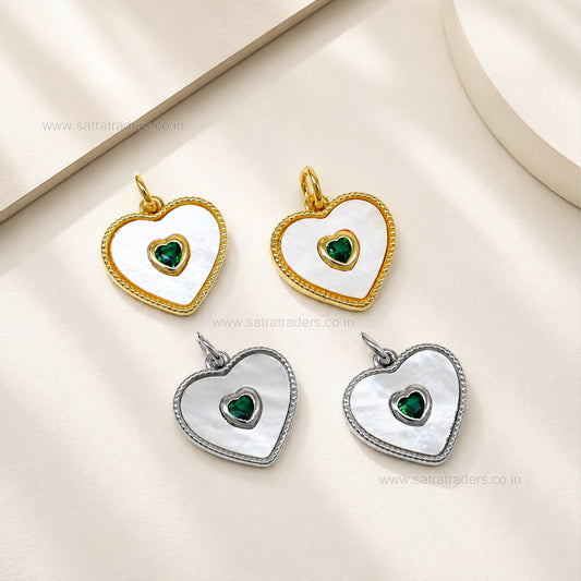 Emerald Heart MOP Anti-Tarnish Charm | Size : 18mm | Qty : 1pc