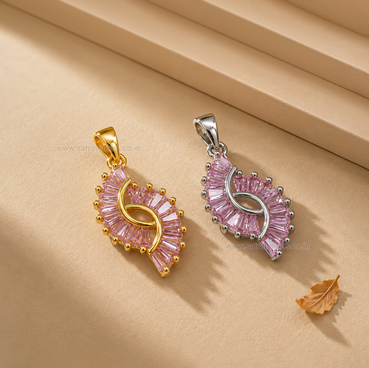 Pink Baguette Cut Crystal Anti-Tarnish Charm | Size : 25mm | Qty : 1pc