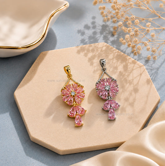 Pink Floral Cluster Drop Anti-Tarnish Charm | Size : 35mm | Qty : 1pc | CHL171