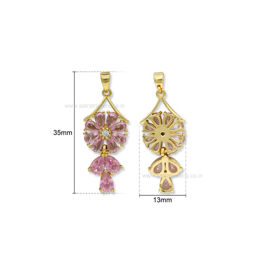 Pink Floral Cluster Drop Anti-Tarnish Charm | Size : 35mm | Qty : 1pc | CHL171