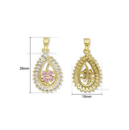 Pink Floral Teardrop Anti-Tarnish Charm | Size : 26mm | Qty : 1pc | CHL173