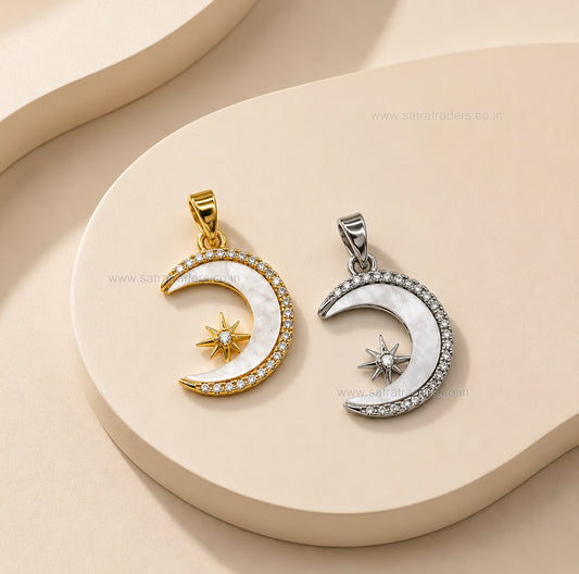 MOP Moon & North Star Anti-Tarnish Charm | Size : 25mm | Qty : 1pc | CHL174
