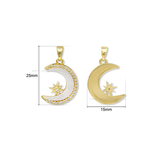 MOP Moon & North Star Anti-Tarnish Charm | Size : 25mm | Qty : 1pc | CHL174