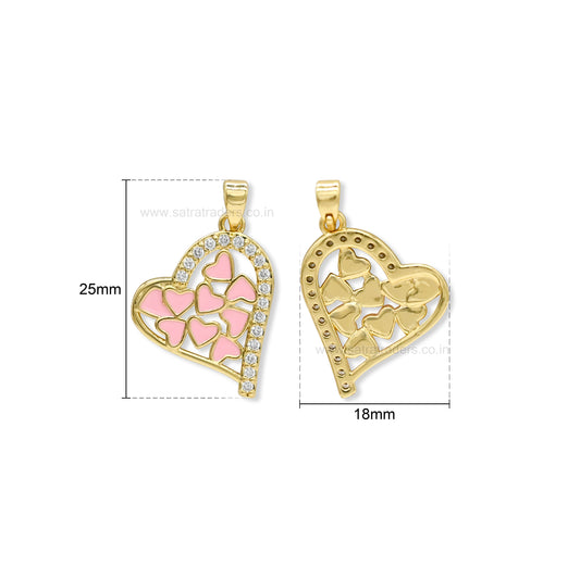 Pink Enamel Multi-Heart Anti-Tarnish Charm | Size : 25mm | Qty : 1pc | CHL175