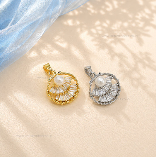 Pearl Accent Baguette Fan Anti-Tarnish Charm | Size : 20mm | Qty : 1pc | CHL176