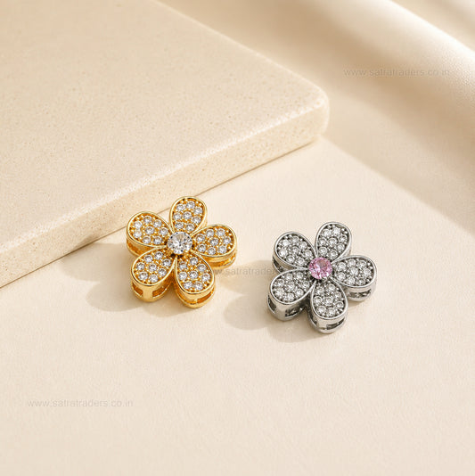 Pave Crystal Flower Anti-Tarnish Charm | Size : 13mm | Qty : 1pc | CHL178
