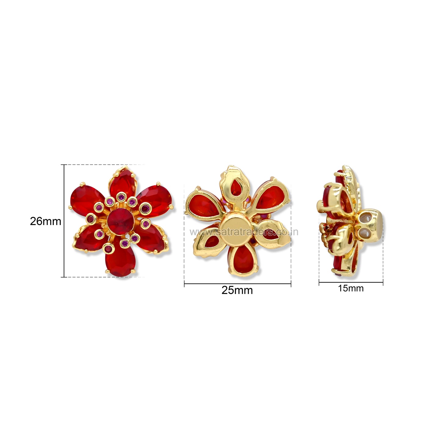 High Quality Ruby Floral Brass Connector Charm | Size : 26mm | Qty : 1pc | BC22