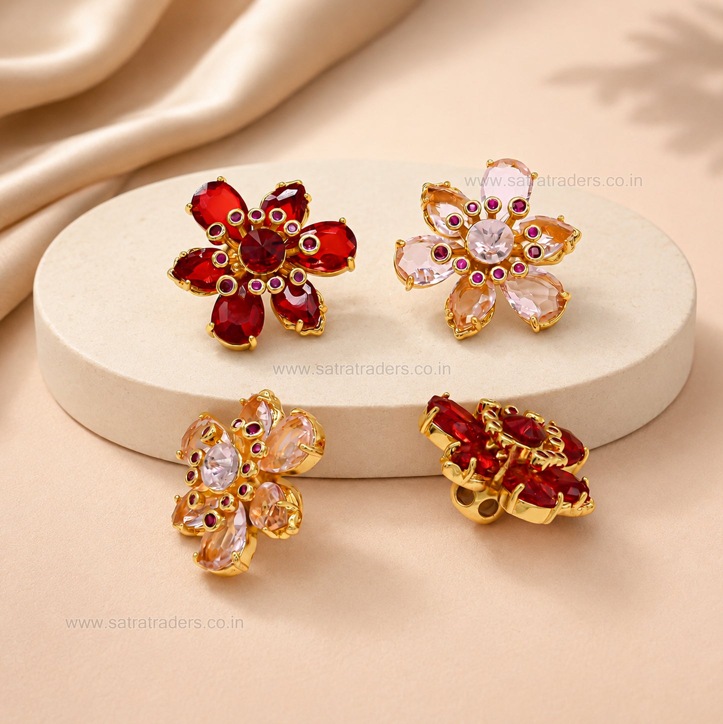High Quality Ruby Floral Brass Connector Charm | Size : 26mm | Qty : 1pc | BC22