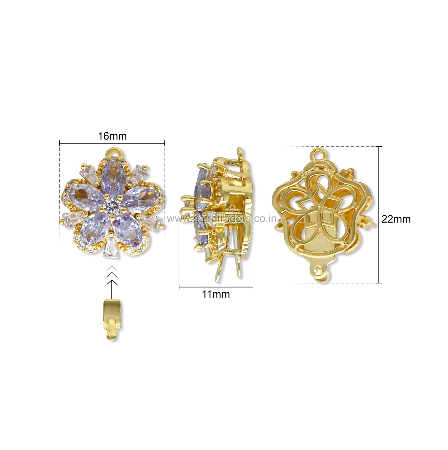 High Quality Floral Brass Connector Charm With clip-on | Size : 22mm | Qty : 1pc | BC23
