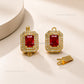 High Quality Emerald-cut red Brass Connector Charm With clip-on | Size : 22mm | Qty : 1pc | BC24
