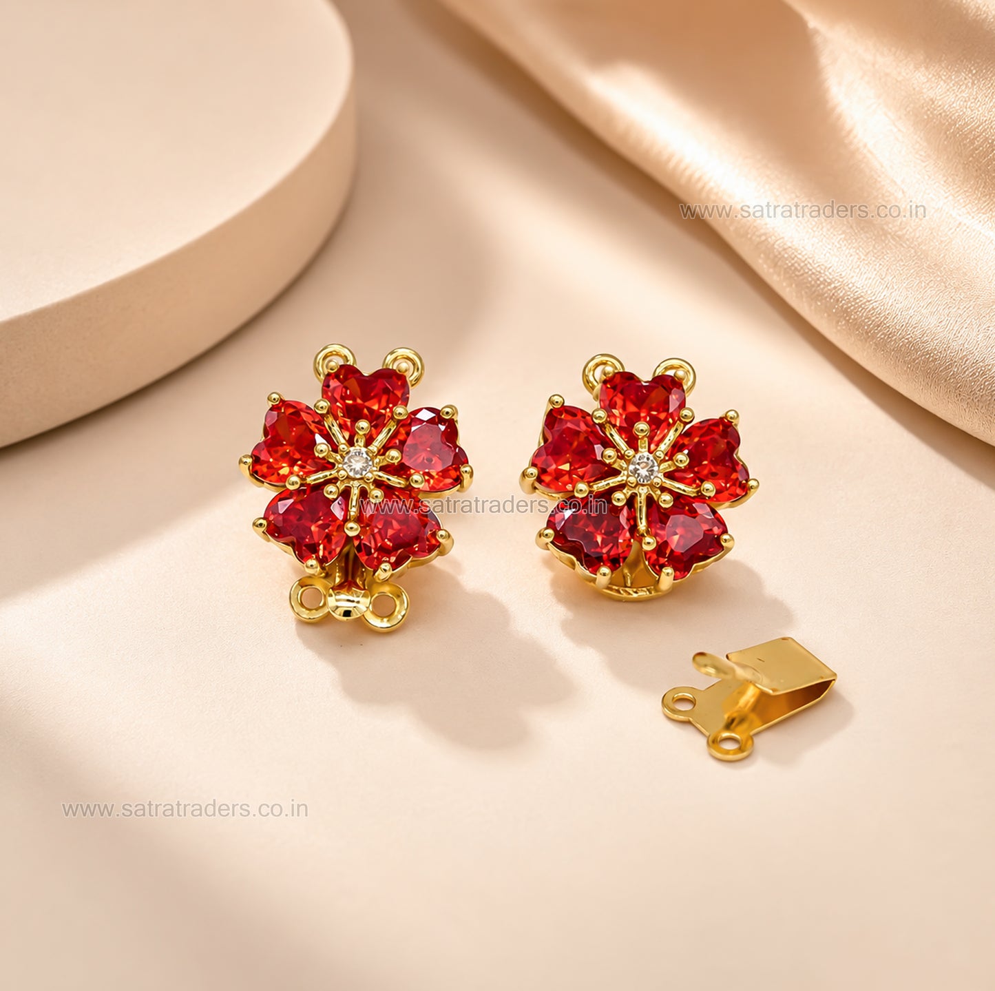 High Quality 5-petal floral Brass Connector Charm With clip-on | Size : 16mm | Qty : 1pc | BC27